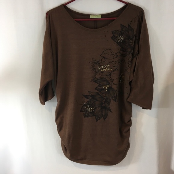 My LIL Bump. Maternity Shirt Brown w Bling ruched - Picture 1 of 8